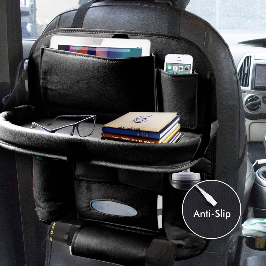 CARIZO Heavy Leather Car Back Seat Organizer (Black) Compatible