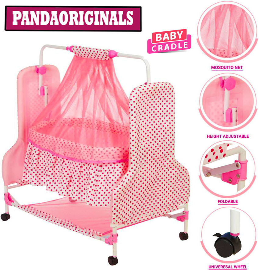 Pandaoriginals BEST PINK BABY CRADLE PREMIUM BEST IN SEGMENT FOR BABY With Mosquito Net Baby Jhula Baby Paalna with Canopy Newborn Baby LittleNest Bassinet Cradle with Mosquito Net Canopy And Wheels R...