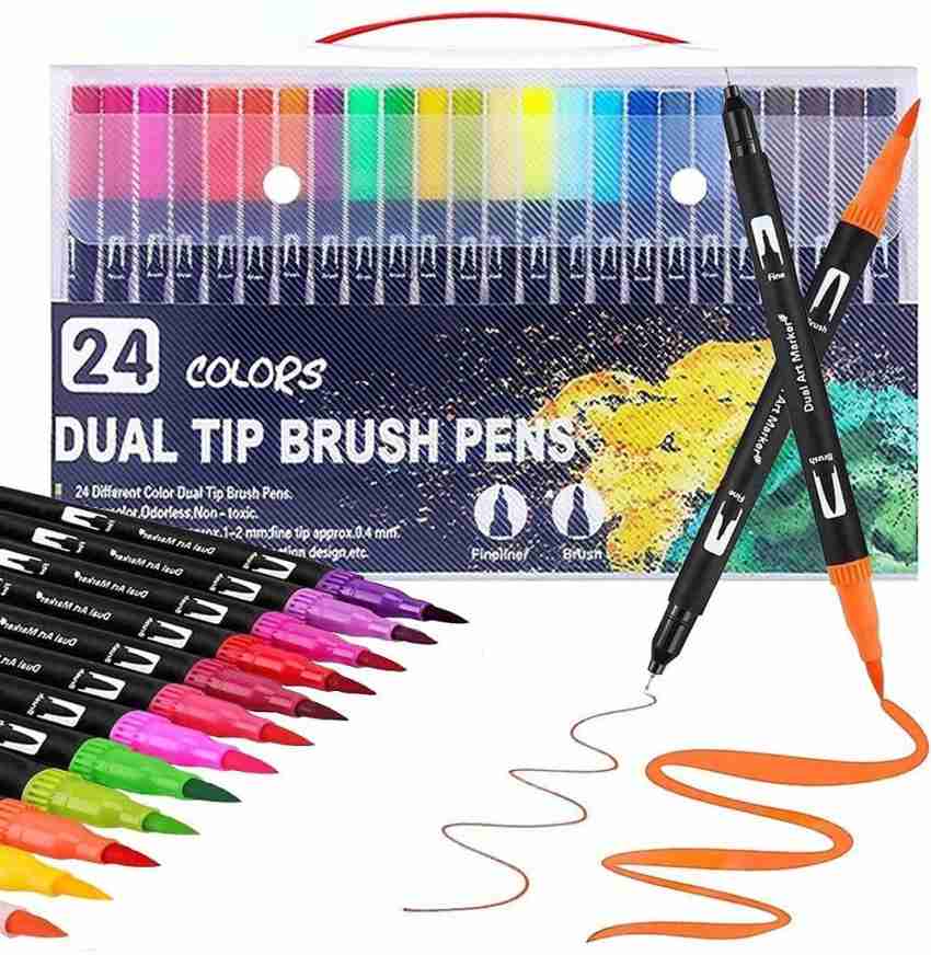 12-color Dual Tips Sketch Marker Pens Art Markers for Kids, Highlighter Pen  with Carrying Case for Drawing Sketching Adult Coloring Highlighting and