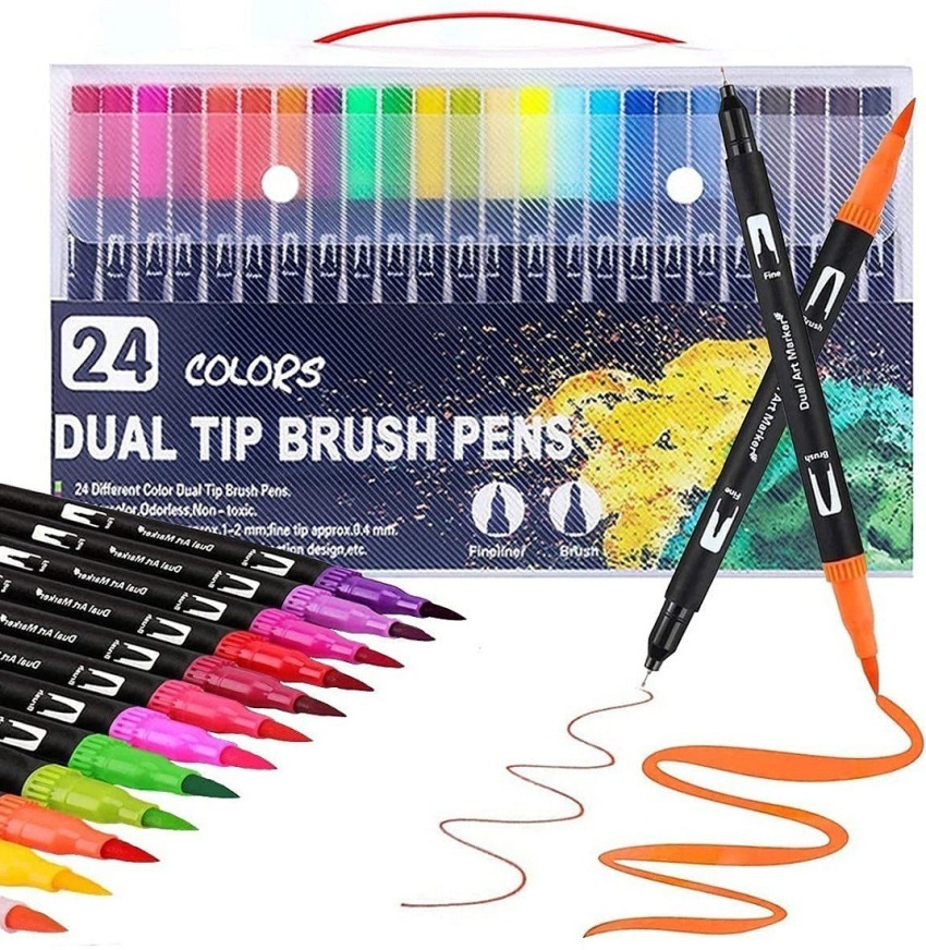  Dual Tip Brush Pen, 48 Colored Calligraphy Pens, Dual Tip  Markers for Adult Kids Coloring Books Felt Tip Watercolor Pens Drawing  Planner Calendar Art Projects Art Markers Sketch Pen School