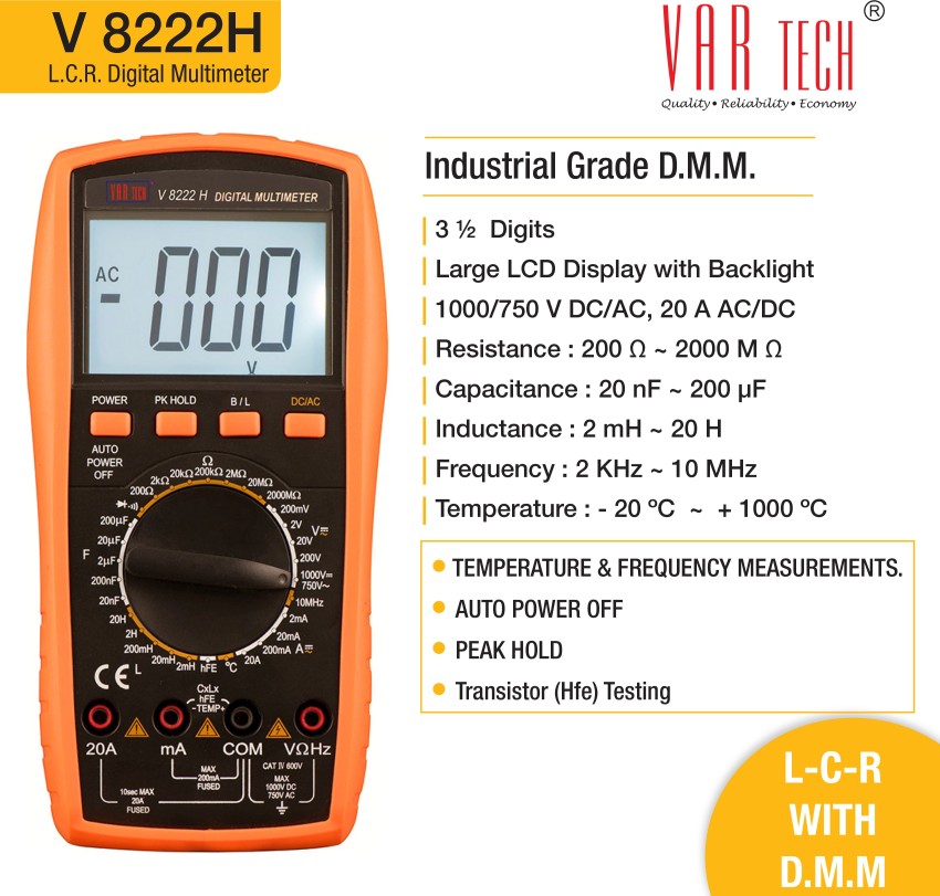 V 8222 H LCR Meter Digital multimeter True RMS 1000V DC 750V AC 20A DC AC –  V A R TECH