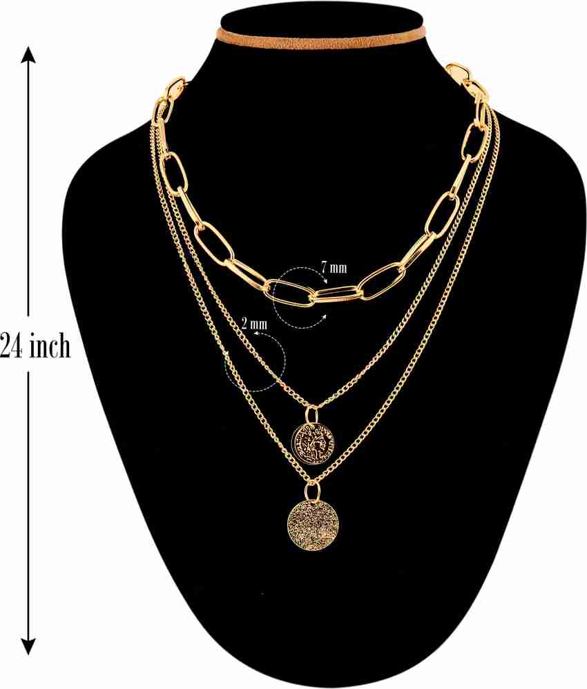 Fashion Frill Golden Chain Necklace Layered Necklace For Women Girls Coinez Design Stylish Multi Layered Necklace Artificial Jewellery Western Necklace For Women Girls Gold plated Plated Alloy Chain P...