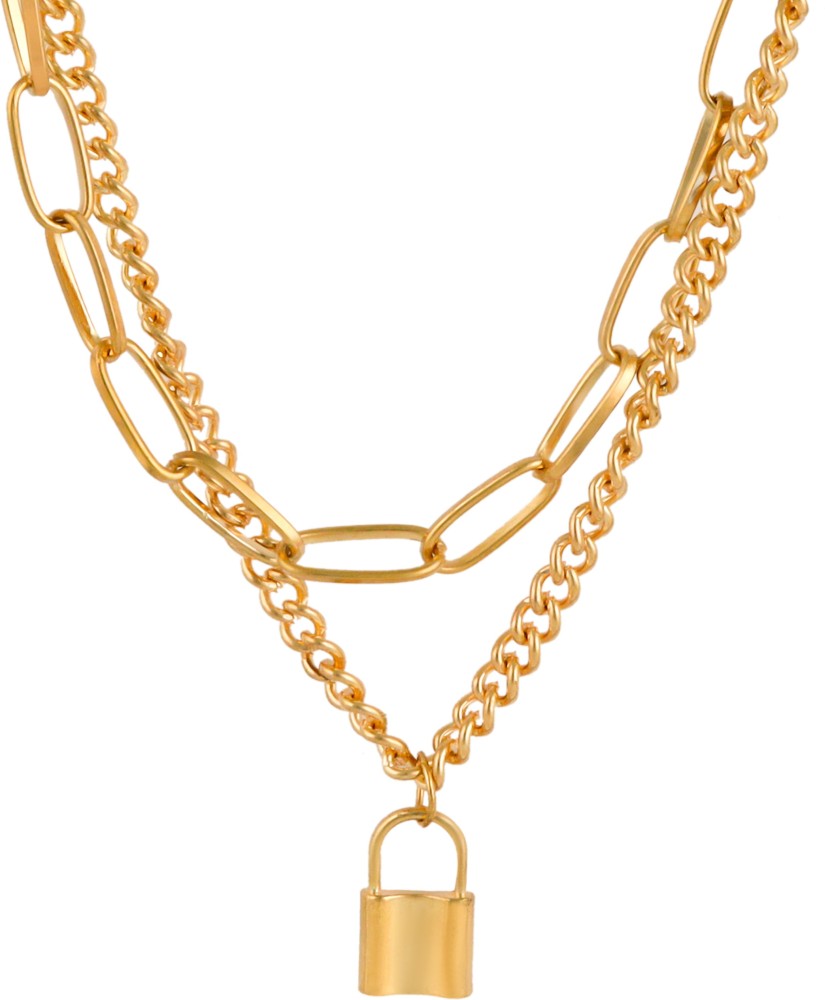 BMBE Triple Layer Pad Lock Chain for Girls & Women Gold Chain