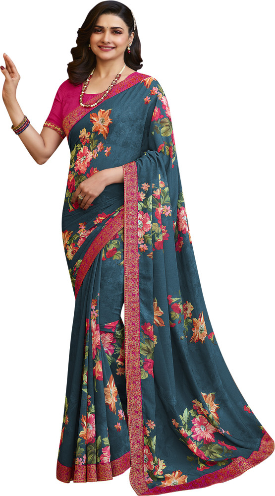 Buy RUKHA FAB Printed Daily Wear Georgette Chiffon Green Sarees