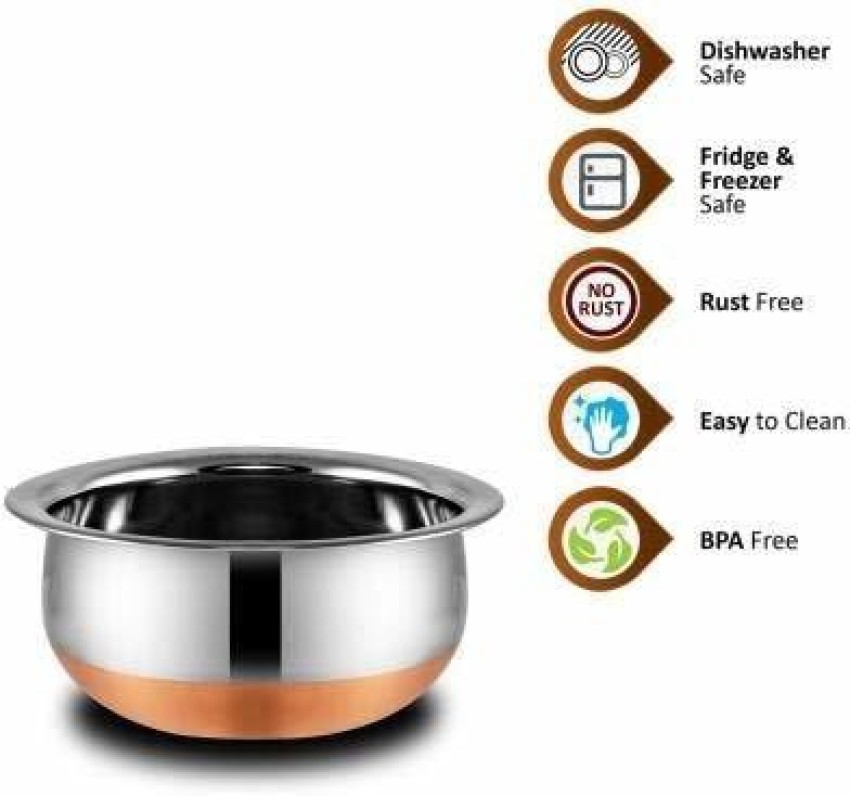  Sumeet Stainless Steel Copper Bottom Belly Shape 5 Pc Tope/ Cookware/Pot Set with Lid 380ML, 500ML, 780ML, 1.1Ltr, 1.4Ltr, (Silver):  Home & Kitchen