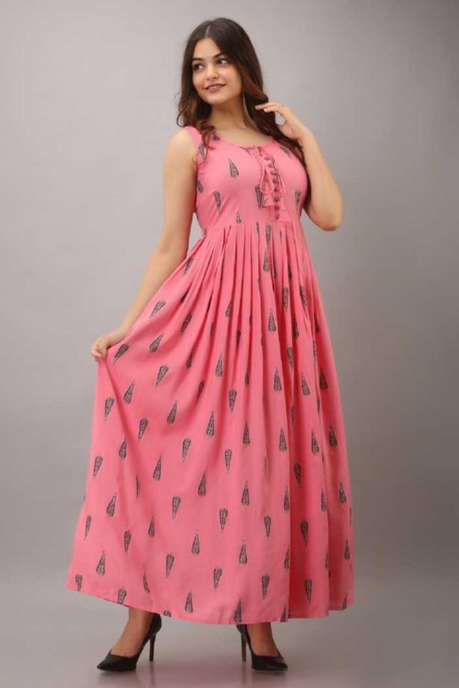 JAHU MART Women Gown Pink Dress - Buy JAHU MART Women Gown Pink Dress  Online at Best Prices in India