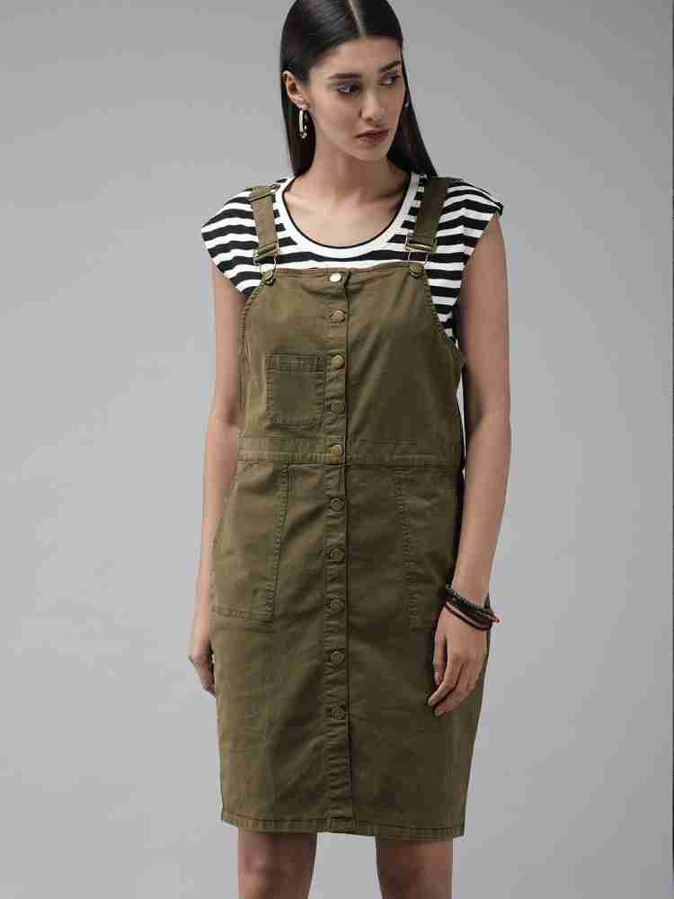 Buy BuyNewTrend Twill Dark Green Pinafore Dungaree Dress with Striped Top  For Women Online at Best Prices in India - JioMart.