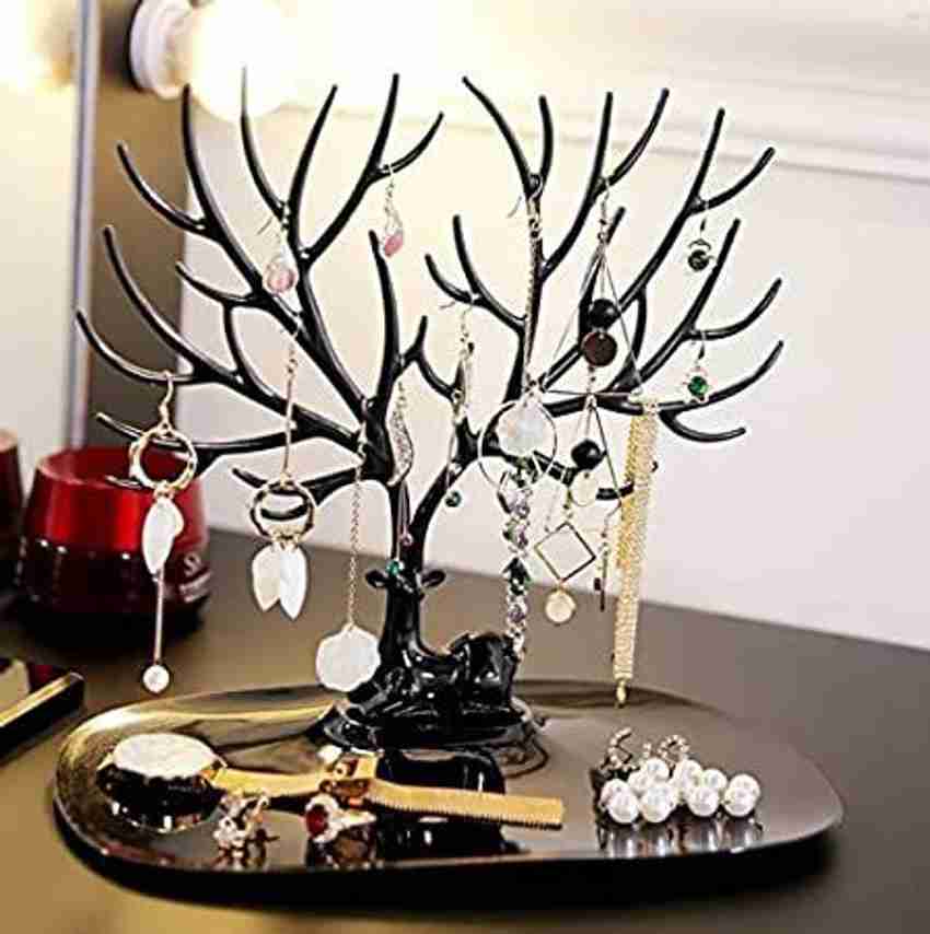 RIYOSUN Jewelry Deer Tree Stand Display Organizer Necklace Ring Earring Holder Show Rack Necklace Earring Bracelet Holder Necklace Jewelry Organizer Tree Hooks Rack Stand Ring Dish Jewellery Organizer...