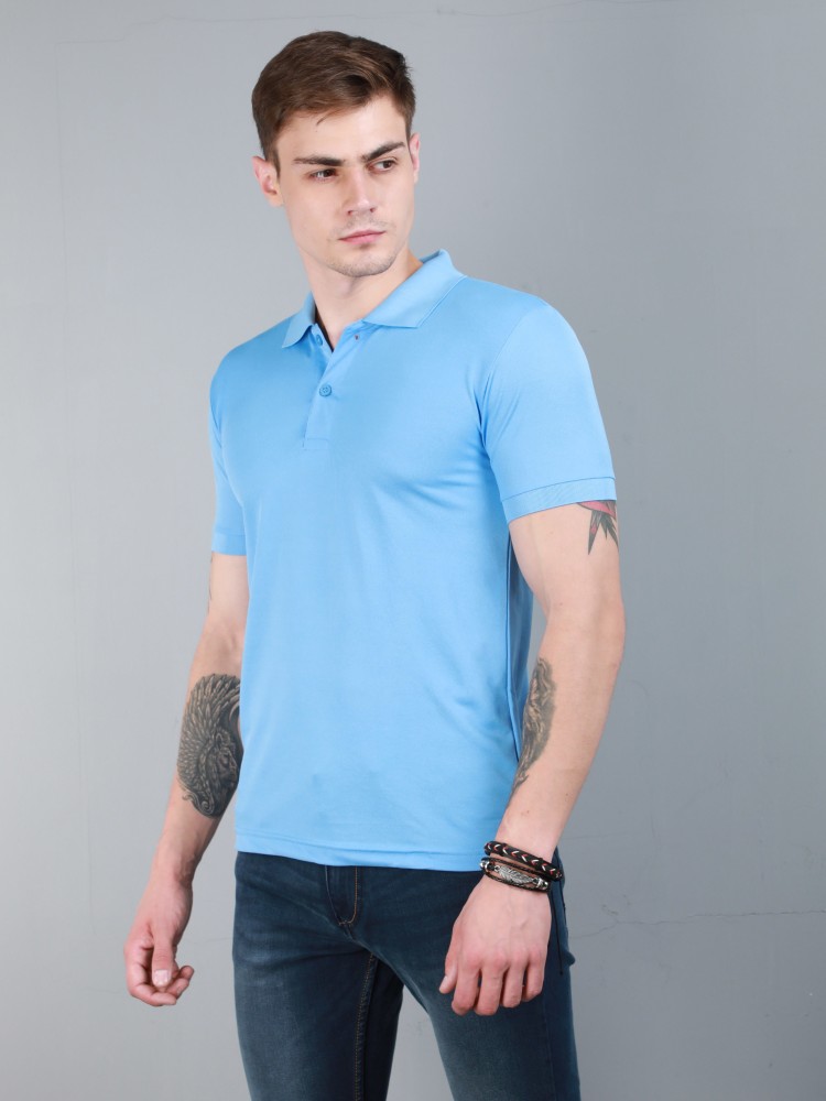 OZIO Solid Men Polo Neck Blue T-Shirt - Buy OZIO Solid Men Polo Neck Blue  T-Shirt Online at Best Prices in India