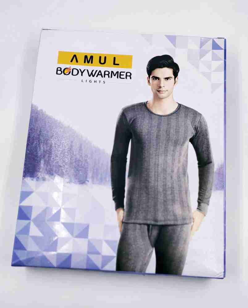 Light Grey Amul Body Warmer Full Sleeve Round Neck Inner With Lower For Men