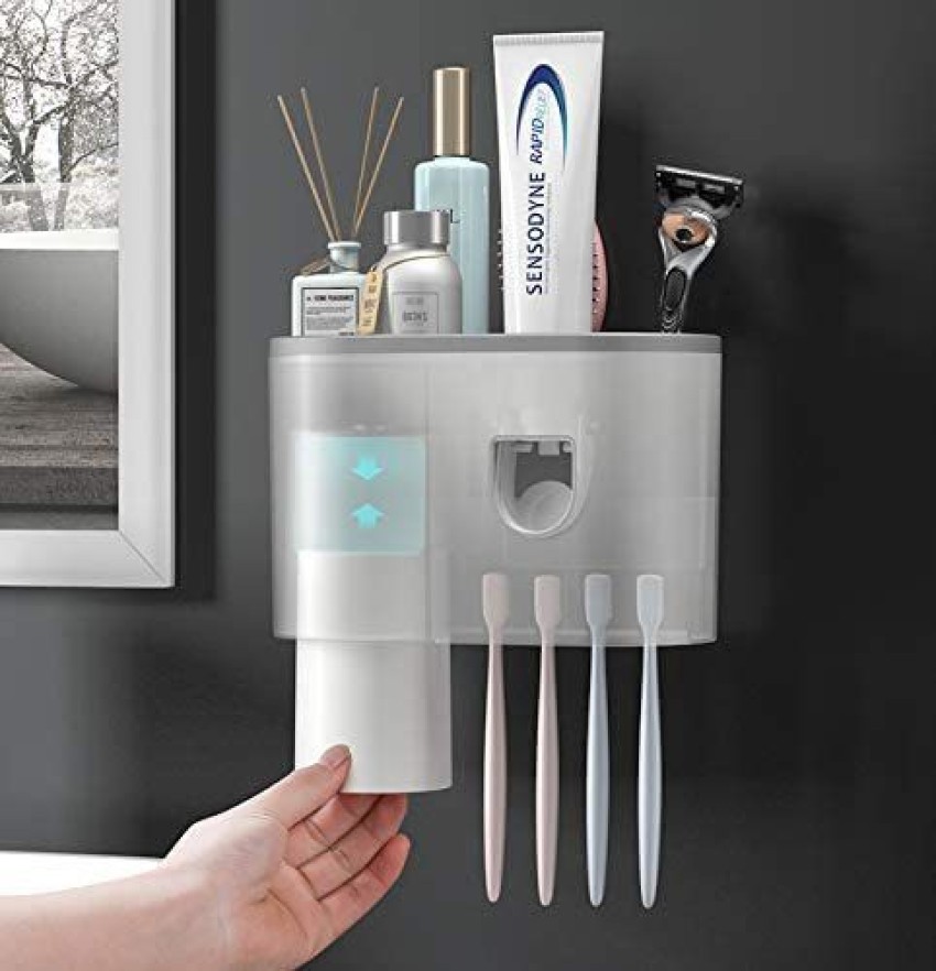 2 Piece Automatic Toothbrush Holder with Toothpaste Squeezer Kit  Wall-Mounted, Multifunctional Bathroom Organizer Set