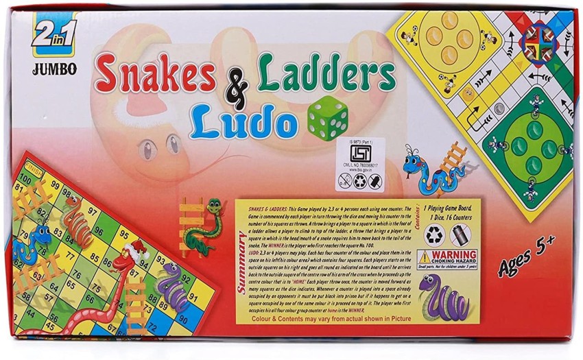 Ludo - Snakes & Ladders - Board Game - Foldable - with 4 Colours and 1 Dice