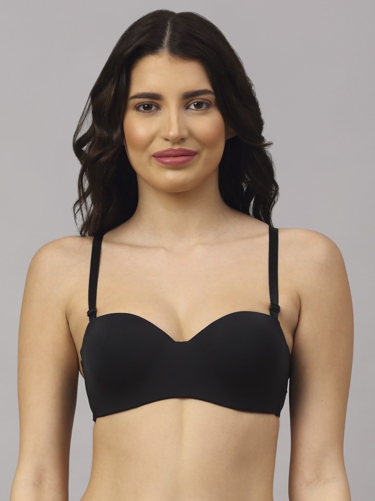 Padded Underwired Demi Cup Strapless Balconette Bra in Wine Colour