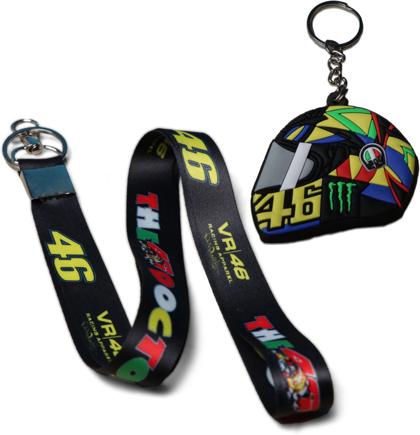 RINKON VR46 Keychain PACK OF 2 For Men Boys Moto Gp Racing Vr46 Bikers Keychains Rossi Fans Club Lanyard Stylish Sports Doctor Valentino Rossi Rope Fabric ID Tag Fashion Premium Quality Hook