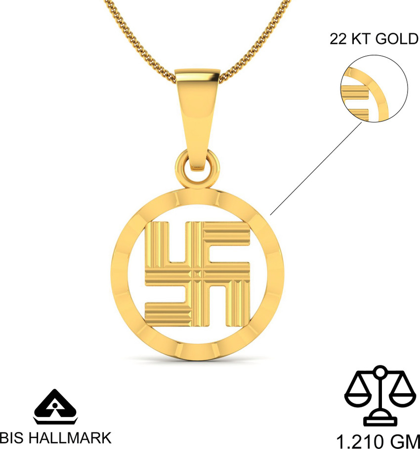 LORDS JEWELS SWASTIK GOLD PENDANT 1.1 Grams 22kt Yellow Gold