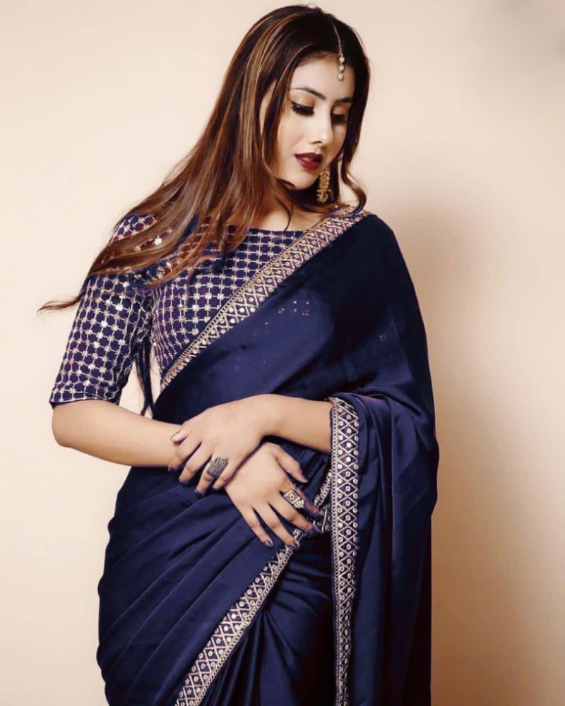 Navy blue saree plain best sale