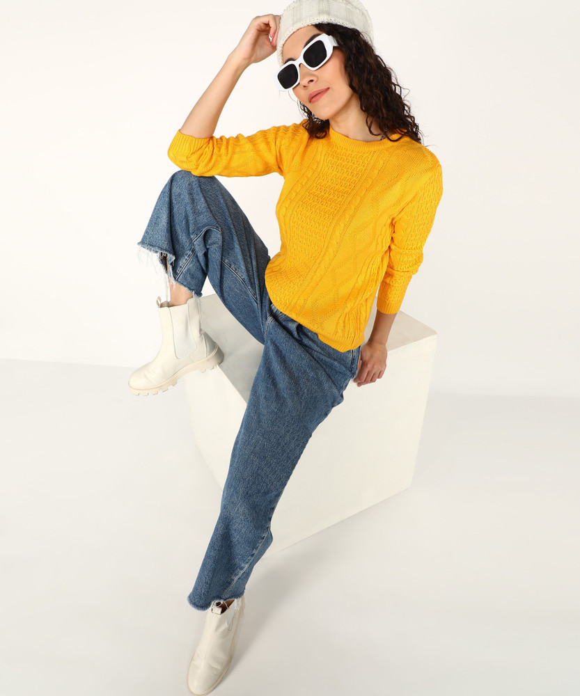 KILLER Self Design Round Neck Casual Women Yellow Sweater Buy KILLER Self Design Round Neck Casual Women Yellow Sweater Online at Best Prices in India Flipkart