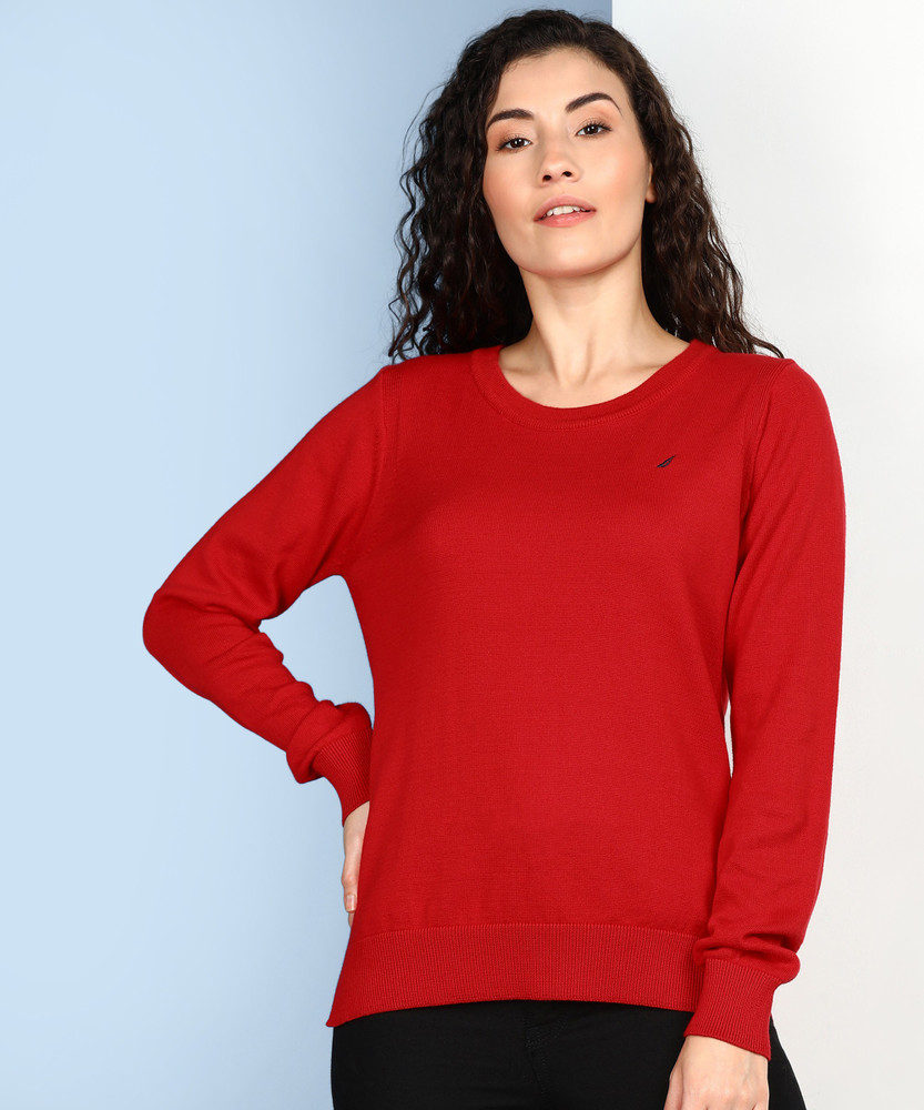 NAUTICA Solid Crew Neck Casual Women Red Sweater - Buy NAUTICA Solid Crew  Neck Casual Women Red Sweater Online at Best Prices in India | Flipkart.com