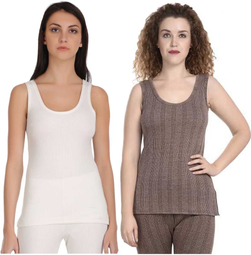 ELLIXY Thermal wear for Women/Ladies Winter Thermal top 3/4 Sleeve (Pack of  2) (Black-White, Medium(85))