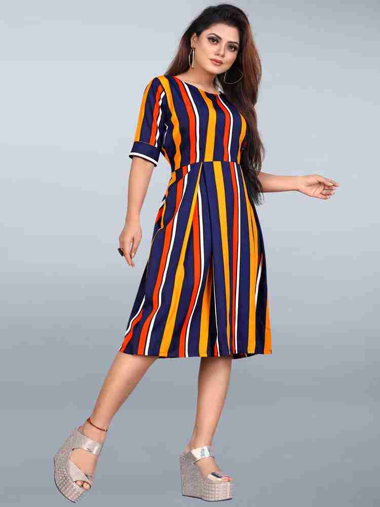 BRIGHT WORLD Women A line Yellow Red Blue Dress Buy BRIGHT