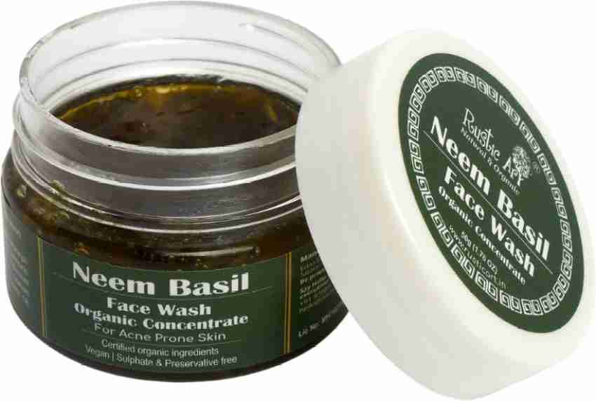 RUSTIC ART Organic Neem Basil Concentrate Anti Acne Deep Cleansing SLS Free Face Wash