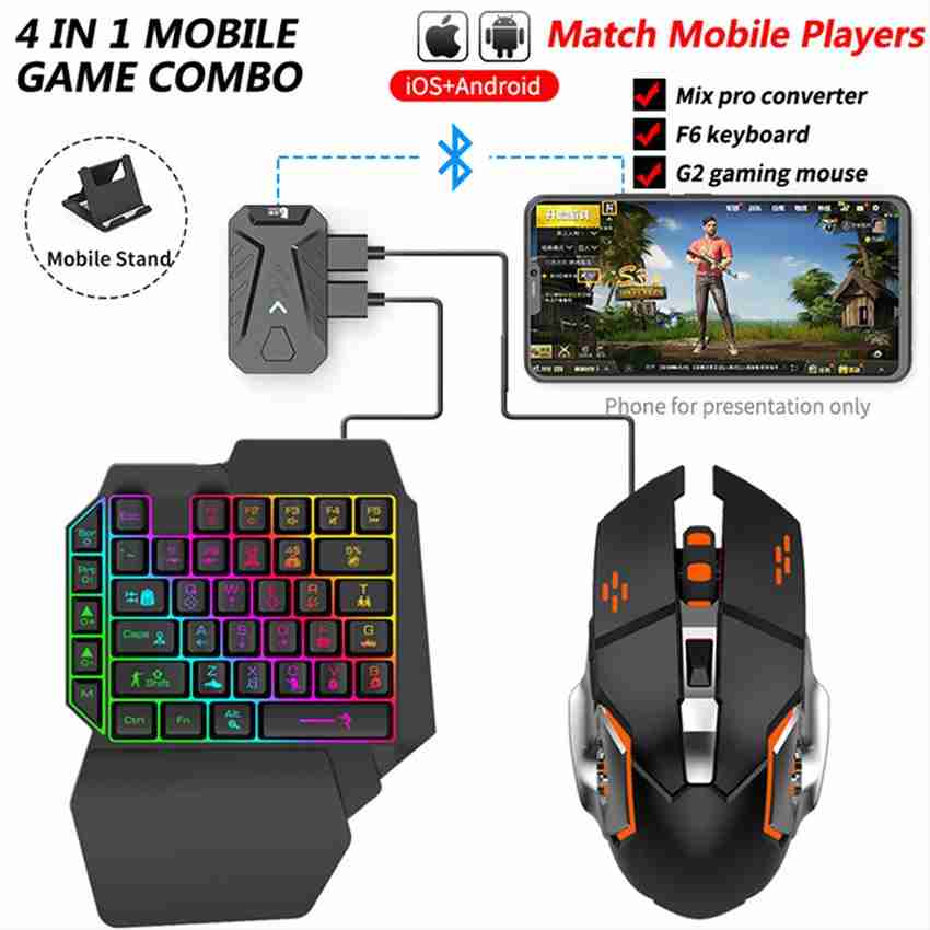 PTCMart 4 in 1 Bluetooth Gaming Keyboard Mouse Converter Combo for Smartphone play your mobile games using the keyboard and the mouse Gaming