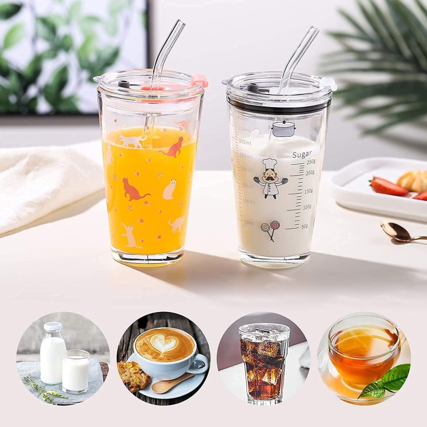 400ml Clear Glass Coffee Mug Hot Drink Insulated Latte Tea Cup With Lid &  Straw