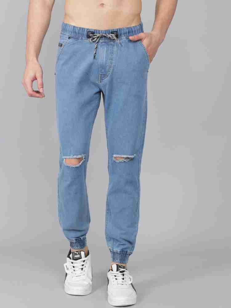 Light Blue Mid Rise Denim Joggers