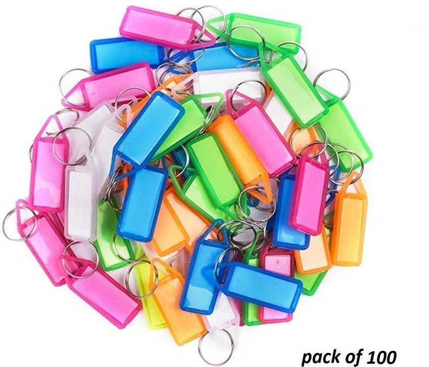 JSMSH Assorted Color Key and Tag Label Keychain Pack of 100 Key