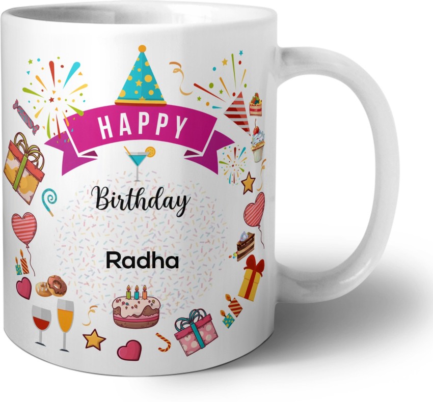 Happy Birthday Radha Cake And Flower - Greet Name