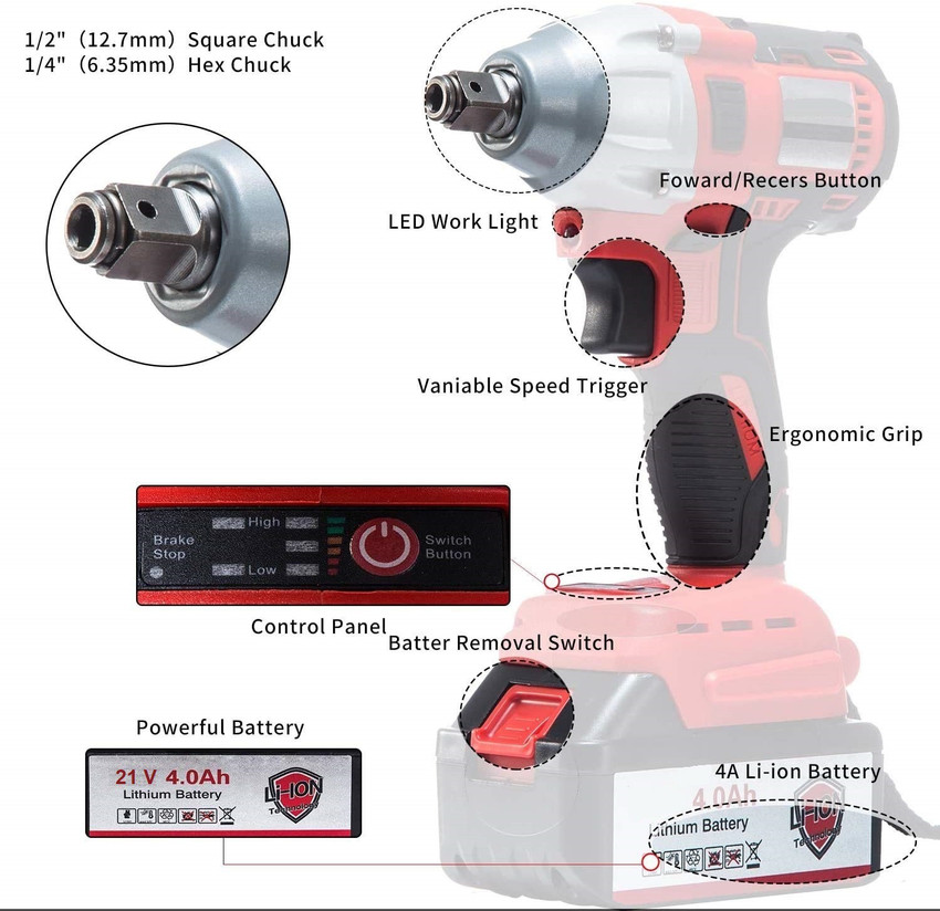 Sauran HEAVY DUTY 21V CORDLESS IMPACT WRENCH WITH 2 BATTRIES 5