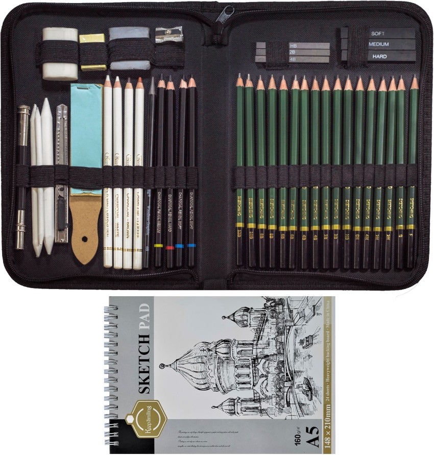 Flipkart.com | Afflatus 35 Pieces Sketching Kit Charcoal shading pencil  Professional Drawing Pencils with Zipper Carry Case For Artist Drawing  Sketching - Art Pencil For Sketching