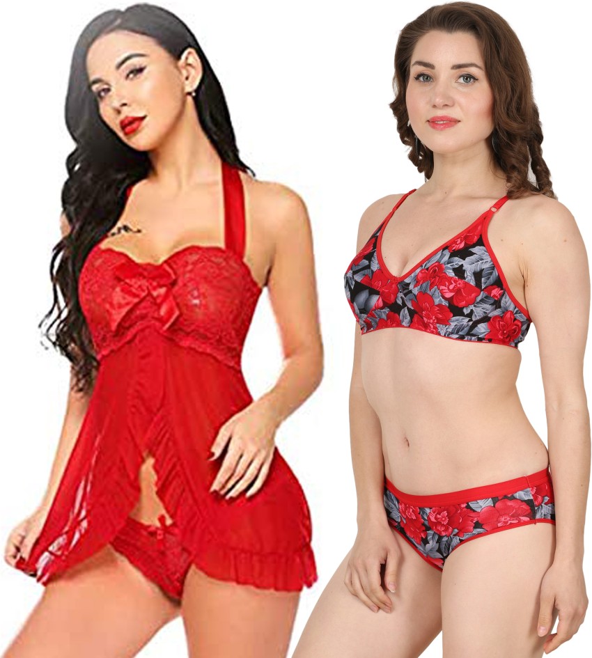 Buy Lady Love Red Self Design Lingerie Set LLSET5042 - Lingerie Set for  Women 7014292