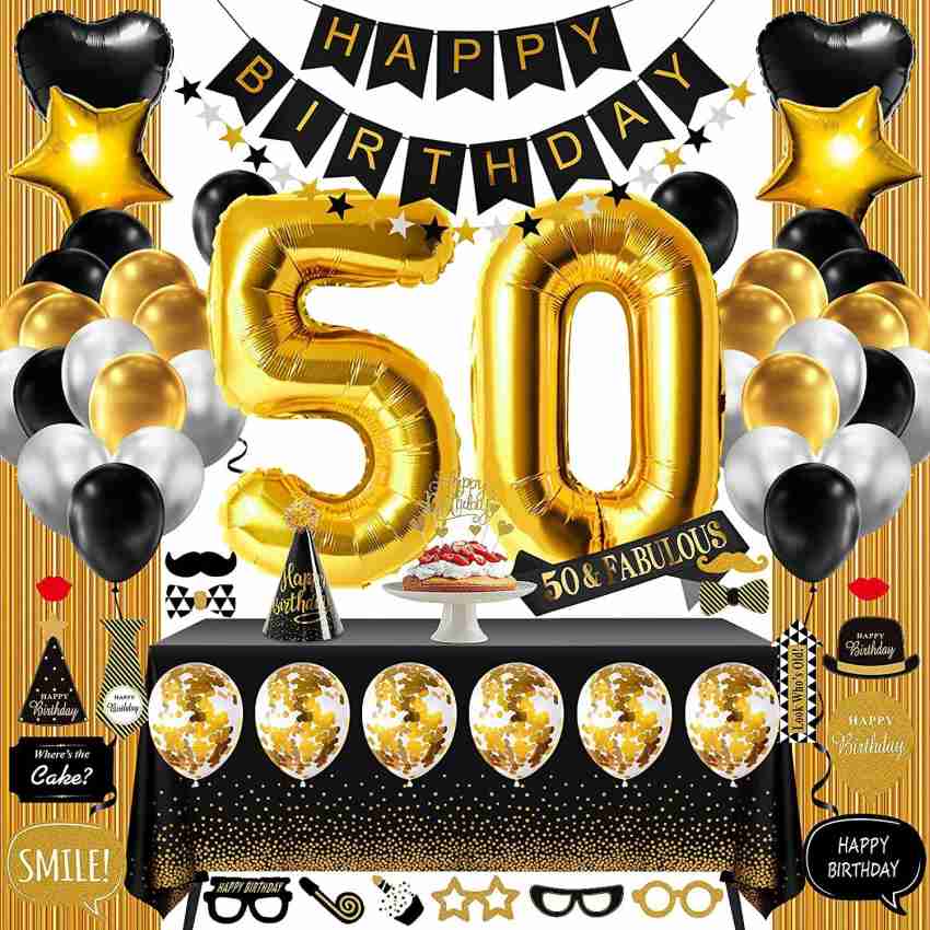 3 Pack 50th Birthday Decorations, Black and Gold 50th Anniversary