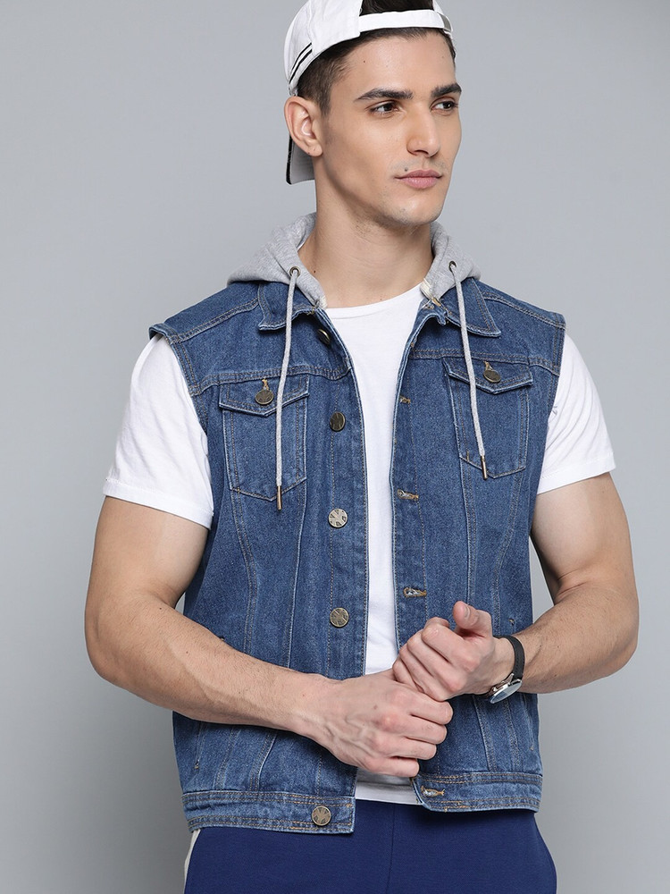 Denim half jacket with cap store