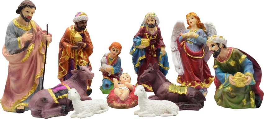 Puja N Pujari Christmas Nativity Crib Set with Baby Jesus Marry and Other Decoration Set Separate Pieces 19 cm Pack of 11 Price in India Buy Puja N Pujari Christmas Nativity