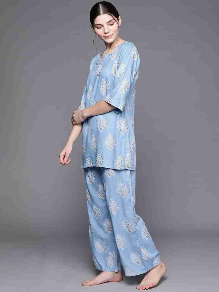 LIBAS Women Printed Blue Night Suit Set Price in India - Buy LIBAS Women  Printed Blue Night Suit Set at  Night Suit Set