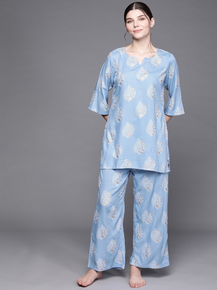 LIBAS Women Printed Blue Night Suit Set Price in India - Buy LIBAS Women  Printed Blue Night Suit Set at  Night Suit Set