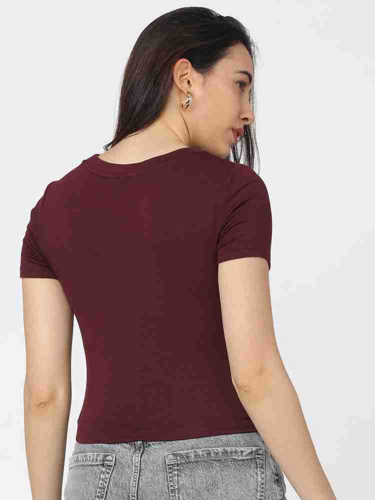 Tokyo Talkies Casual Solid Women Maroon Top - Buy Tokyo Talkies