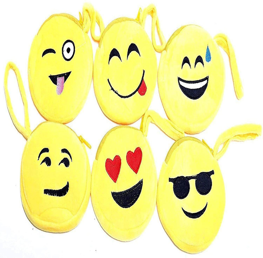 Flipkart SUPER FASHION Emoji Pouch Mini Cute Round Face Smiley Purse for Earphone Coins Birthday Gifts Pack of 4 Plush Bag Plush Bag