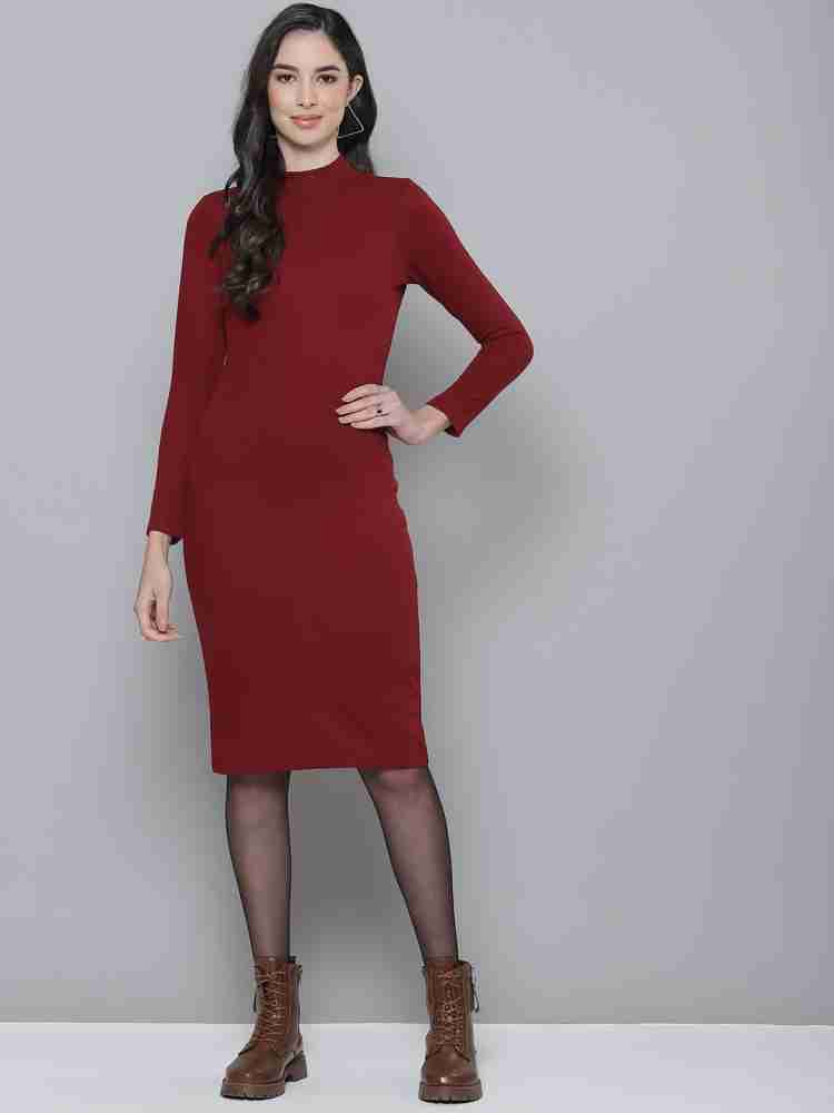 Maroon bodycon midi clearance dress