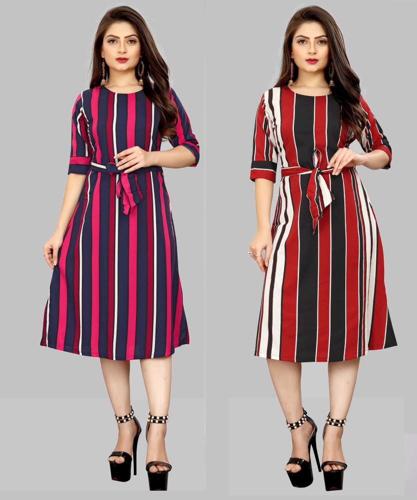 Hiral Creation Women Skater Pink Red Dress Buy Hiral Creation