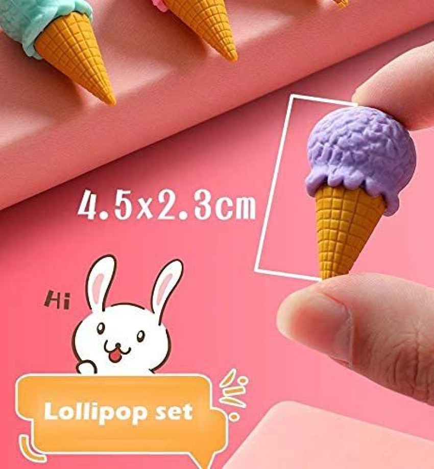 uniqueexpo Set Of 2 Colourful Eraser for Kids, Ice Cream,  Lollipop rubber Non-Toxic Eraser 