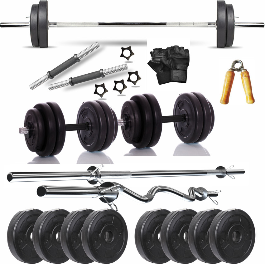 Gym Insane 18 22 KG PVC gym equipment plates kit 3ft curl barbell