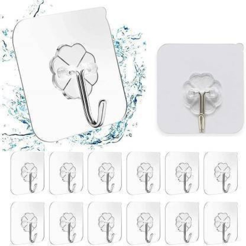 GAURINANDAN 12 Pcs Self Adhesive Wall Hooks, Heavy Duty Sticky Hooks for  Hanging , Waterproof Transparent Adhesive Hooks for Wall, Wall Hangers for  Hanging Kitchen Bathroom Bedroom Accessories Hook/Strong Adhesive Hook Wall