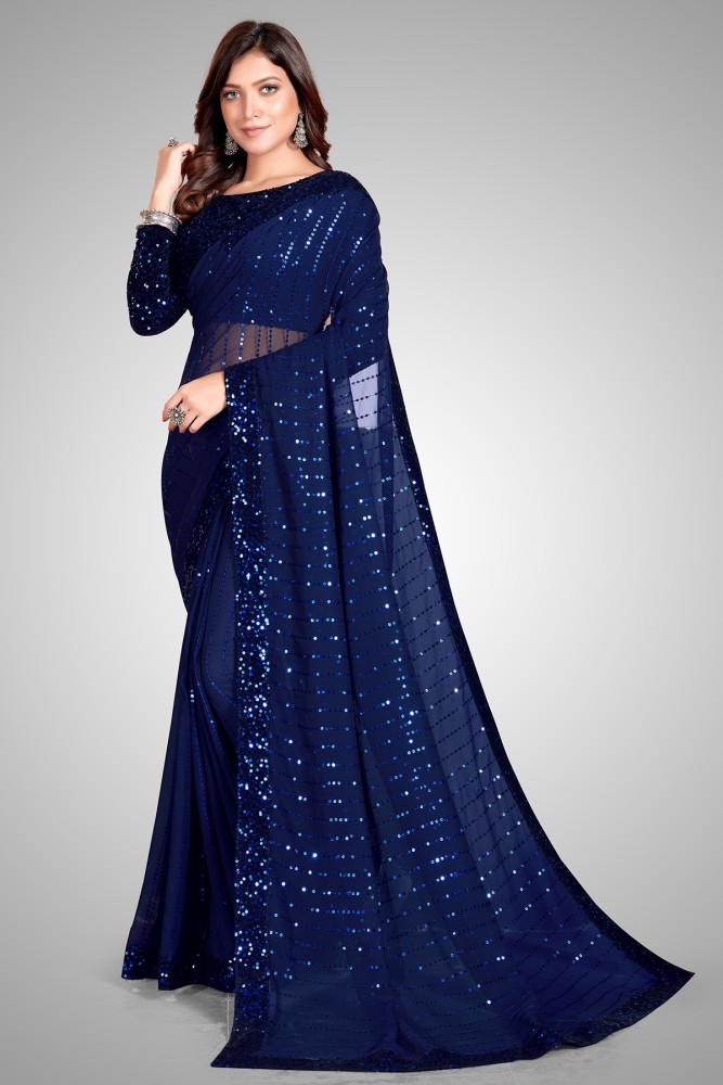 Navy blue shop saree flipkart