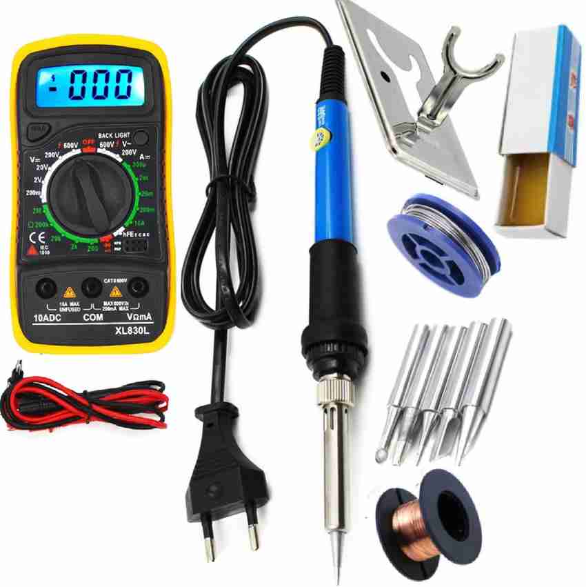 Corslet Soldering Iron Kit with Multimeter Soldering Iron 60 Watt Adjustable Temperature Welding Repair Tool Copper Wire Tin Paste Solder Rosin Flux With Portable Digital Multimeter Backlight AC DC Am...