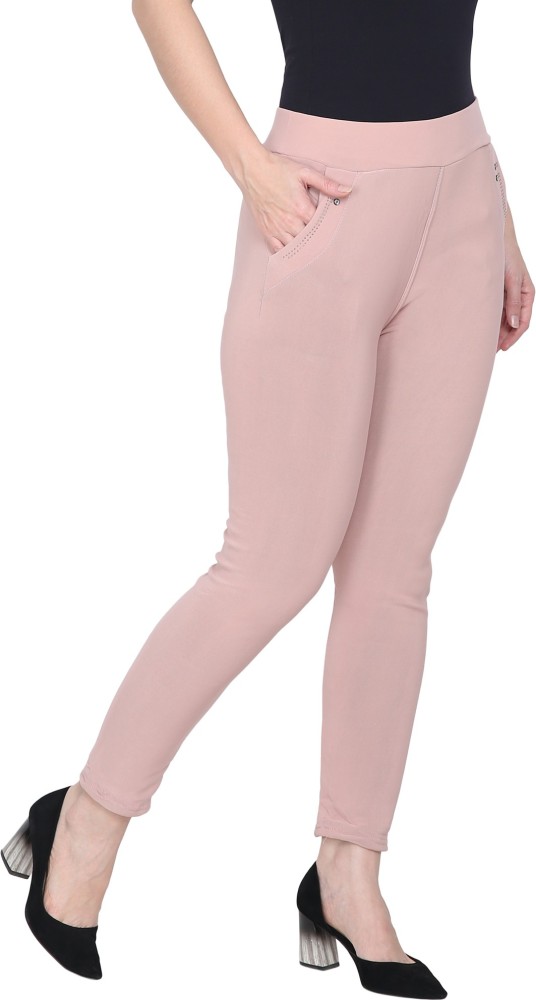 TNQ Slim Fit Women Pink Trousers - Buy TNQ Slim Fit Women Pink Trousers  Online at Best Prices in India