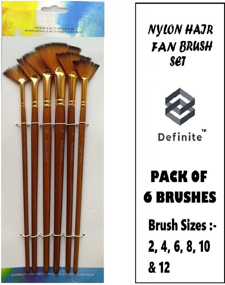 Flipkart.com Definite Synthetic Nylon Premium Quality Fan Brushes Set of 6 for Poster Acrylic Fabric Tempera Gouache Watercolor Painting Sizes - 2, 6, 10 and 12 -
