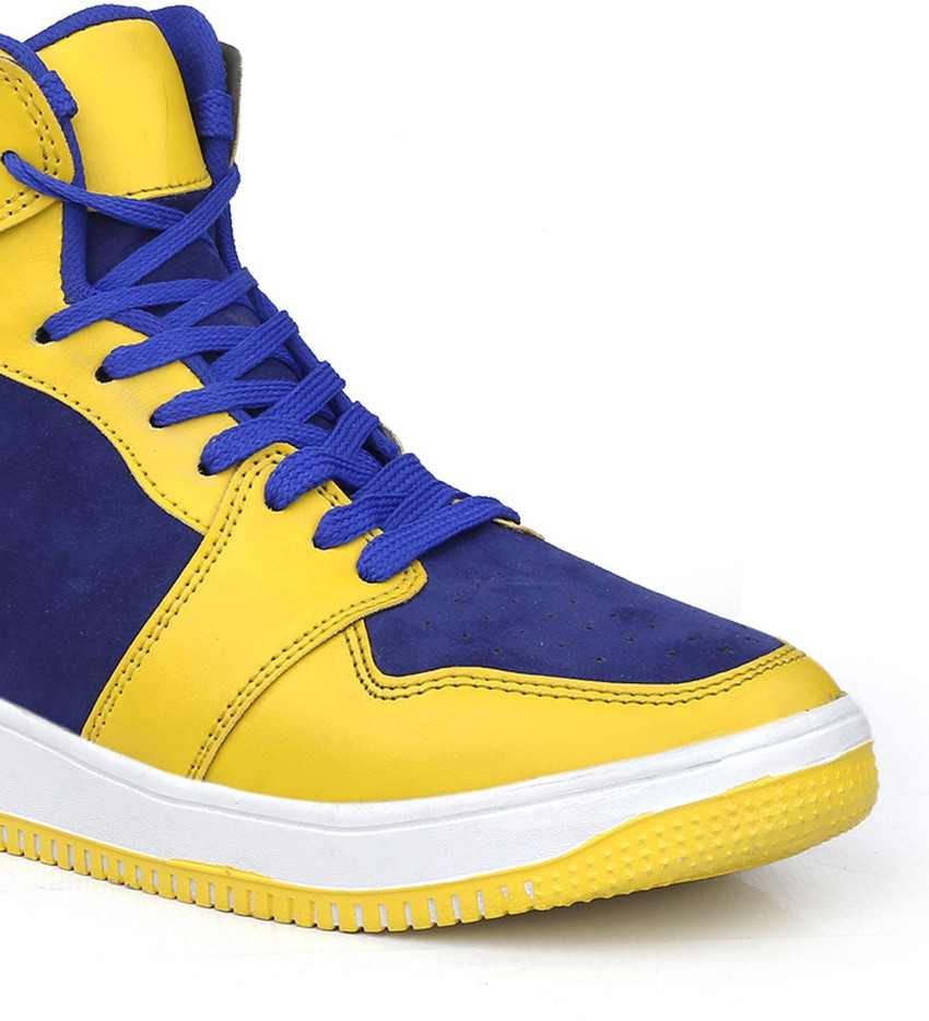Blue and discount yellow high tops